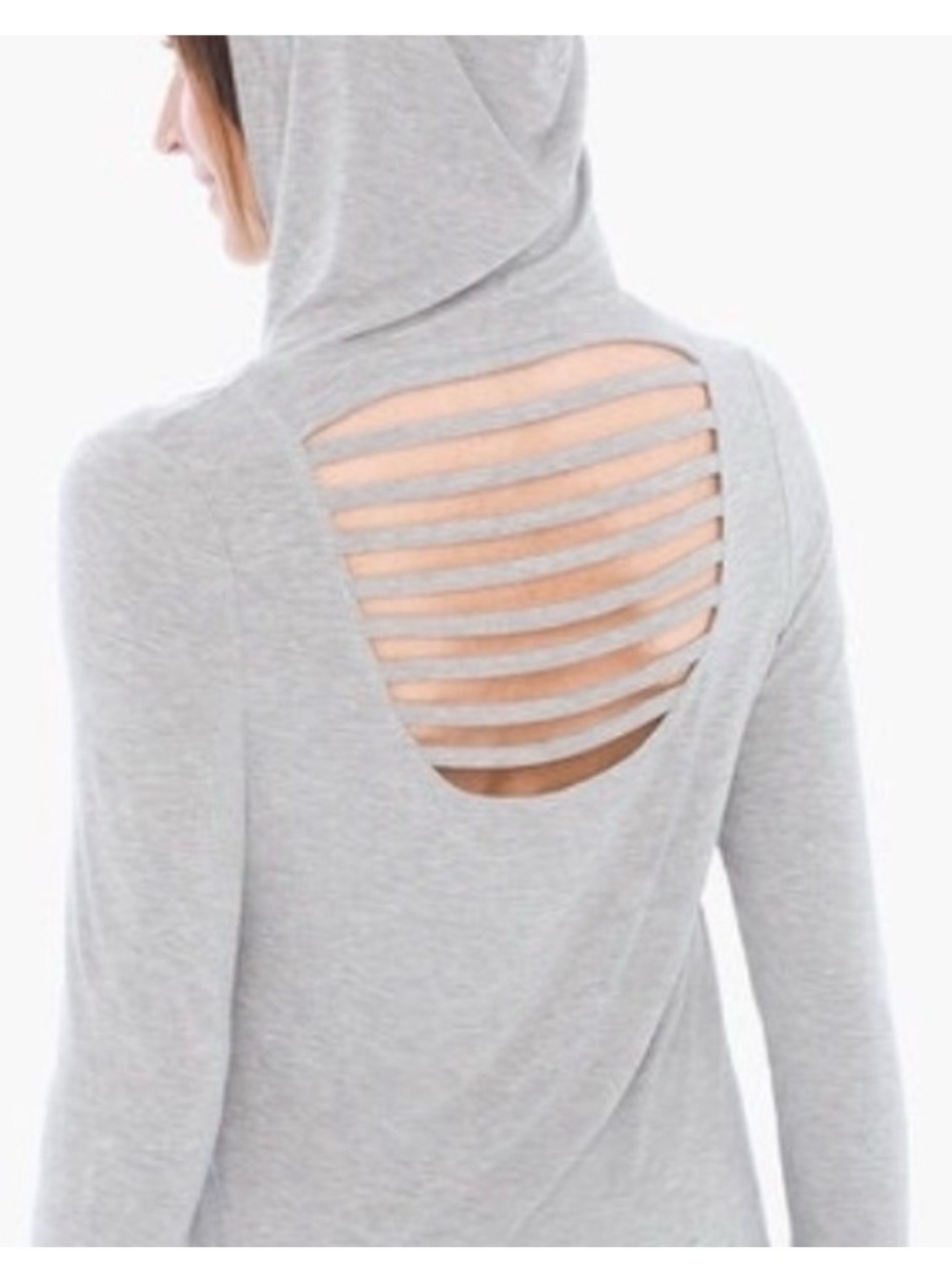 Back Cut Out Gray Long-Sleeve Hooded  Tee
